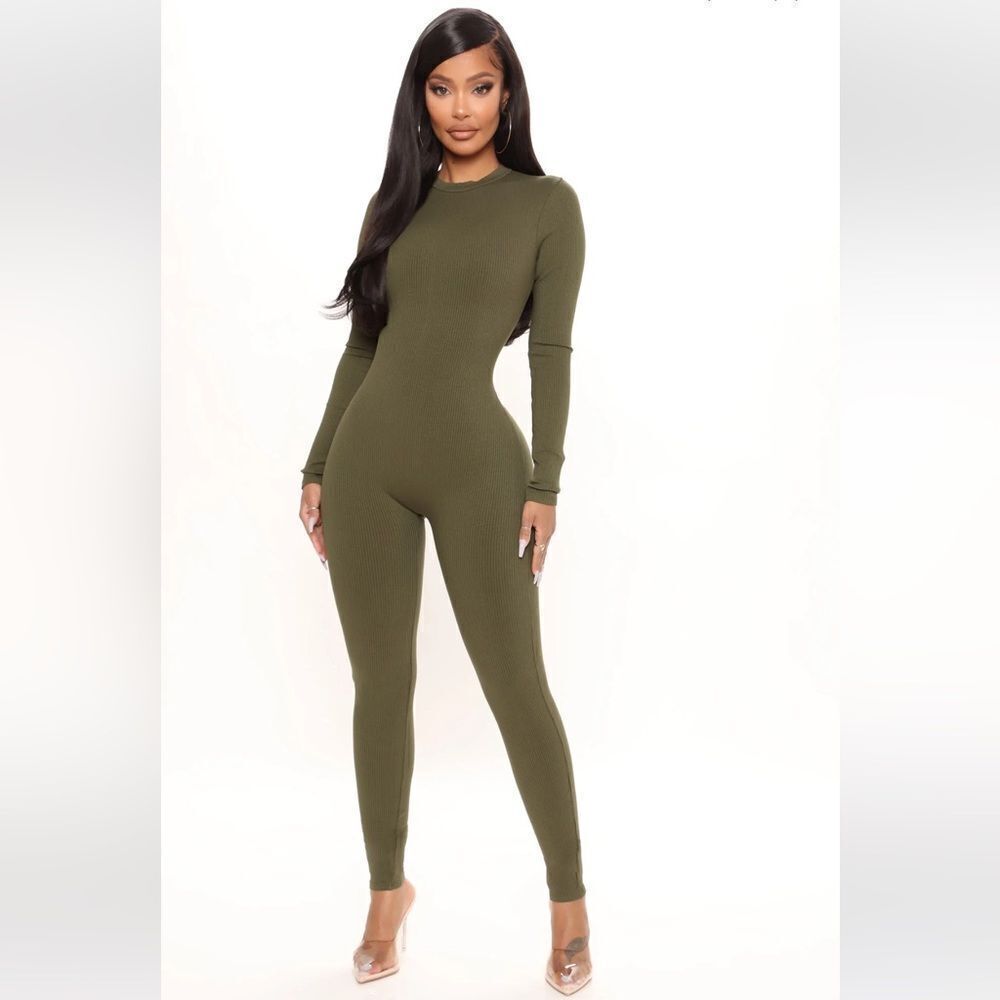 Maribel Snatched Jumpsuit In Olive Size Medium